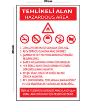 Metal Tehlikeli Alan 20cm x 30cm A4 Büyüklüğünde Uyarı Levhası Yönlendirme Tabelası
