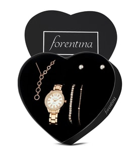 Forentina Rose Sallantılı Yuvarlak Kolye Küpe Bileklik Saat Hediye Set PS3513