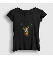 Presmono Kadın Siyah Colors Deer Geyik T-Shirt 370749tt