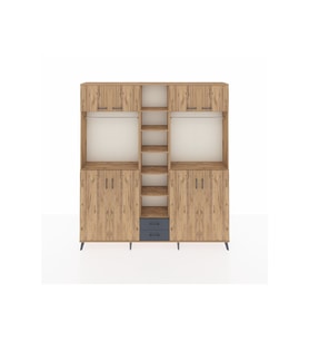 Arges Dolap 14 Raflı 2 Çekmeceli 2 Askılı 220x30x243 Çam-Çam/Antrasit