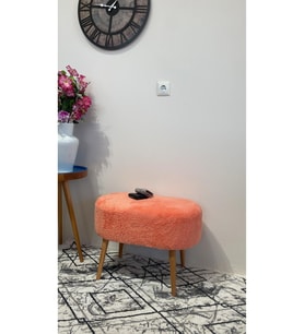 Oval Puf Ahşap Ayaklı Geniş Oturum Alanlı