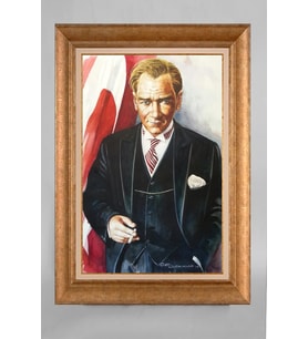 Altın Varaklı Paspartulu Çerçeveli Atatürk Tablo nt968