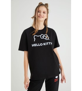 Lisanslı Baskılı Basic T-shirt Relaxed Kalıp Pamuk (Siyah)