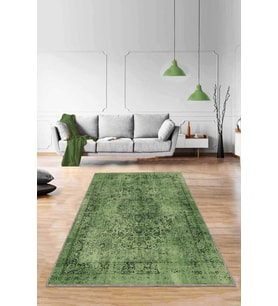 Yeşil Vintage Kaymaz Tabanlı Makinede Yıkanabilir Halı RV280 - 100 x 160 cm