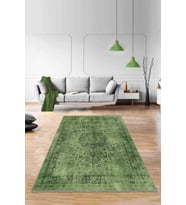 Yeşil Vintage Kaymaz Tabanlı Makinede Yıkanabilir Halı RV280 - 100 x 160 cm