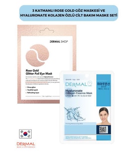 3 Katmanlı Rose Gold Göz Maskesi ve Hyaluronate Kolajen Özlü Cilt Bakım Maske Seti