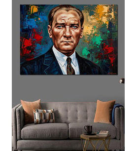 Mustafa Kemal Atatürk Modern Portresi Dekoratif Kanvas - Mdf Ahşap Tablo