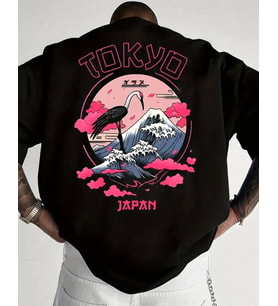 AMOR MAN BÜYÜK BEDEN ÖZEL TASARIM TOKYO SIRT BASKILI JAPON STİL BATTAL ERKEK T-SHIRT