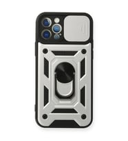 Apple iPhone 12 Pro Kılıf Pars Lens Yüzüklü Silikon - Gümüş