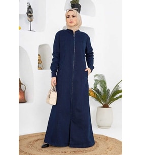 6579-Fermuarlı Ferace Lacivert