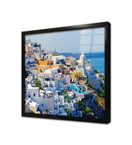 Santorini Adası Çerçeveli Cam Tablo