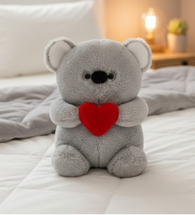 Kalp Tutan Peluş Koala Oyuncak - Oda Dekorunda Dikkat Çeken Parça (Gri)