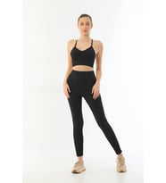 Mulvxbrf Brf02 Siyah  3921 Soft Seamless Ripli Tayt Yoga Takımı (Mulvix)