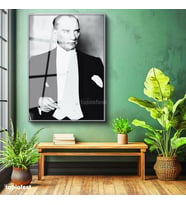 Gümüş Renk Metal Çerçeveli Tamperli Cam Tablo Atatürk Frak Giyim Atatürk Tablosu Duvar Dekoru