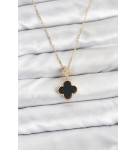 316L Çelik Zincir Gold Renk Yonca Model Zirkon Taşlı Kadın Kolye - TJ-BKO10863