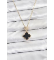 316L Çelik Zincir Gold Renk Yonca Model Zirkon Taşlı Kadın Kolye - TJ-BKO10863