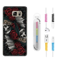 Samsung S7 Edge S20 Fe Plus Ultra S21 S22 Kılıf Kablo Koruma Spiral Silikon Skull Rose 1673