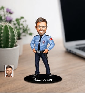Kişiye Özel  Polis Tasarımlı Karikatür Ahşap Biblo Model-6