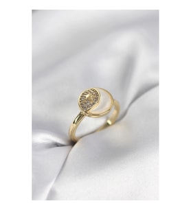 Mey İthalat® Ay Yıldız Model Gold Renk Zirkon Taşlı Kadın Yüzük