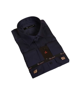 Lacivert Rahat Kesim Micro Kumaş Kol Düğmeli Regular Fit Erkek Gömlek - 190-12