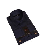 Lacivert Rahat Kesim Micro Kumaş Kol Düğmeli Regular Fit Erkek Gömlek - 190-12