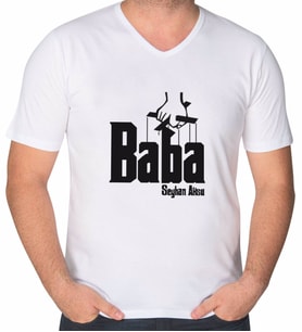 BK Gift Kişiye Özel İsimli Baba Godfather Tasarımlı V Yaka Tişört-5 (Beyaz)