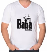 BK Gift Kişiye Özel İsimli Baba Godfather Tasarımlı V Yaka Tişört-5 (Beyaz)