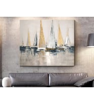 Tablolife Sailboat Yağlı Boya Dokulu Tablo 80X80,Çerçeve;Gümüş
