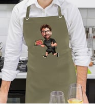 BK Gift Kişiye Özel Barbekü Karikatürlü Profesyonel Haki Yeşil Mutfak Önlüğü, Aşçı Önlüğü, Şef Önlüğü, Arkadaşa Hediye-2