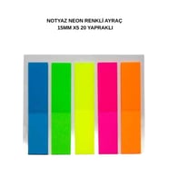 Notyaz Neon Renkli Ayraç 20 Yapraklı 15mm x 5 – Renkli Not Kağıdı 1 Adet