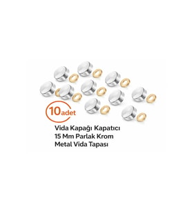 Vida Kapağı Kapatıcı 15 mm 10 Adet - Parlak Krom Vida Tapası