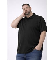 Erkek Polo Yaka Düğmeli Tişört Pike Kumaş Battal Beden Kısa Kol T-Shirt - Siyah