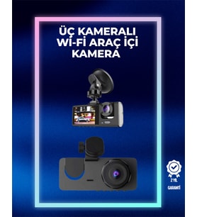1080p Ön + 720p Arka & İç Kamera – Suya Dayanıklı Araç Güvenlik Kamerası