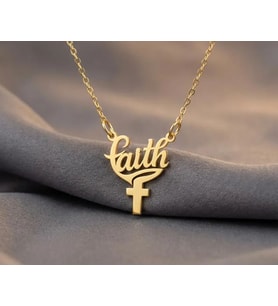 Kişiye Özel 925 Ayar Gümüş Tasarım Faith (İnanç) Yazılı Haç Sembol Kolye (Gold)