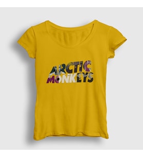 Presmono Kadın Sarı Mask Arctic Monkeys T-Shirt 14694tt (Sarı)