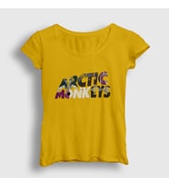 Presmono Kadın Sarı Mask Arctic Monkeys T-Shirt 14694tt (Sarı)
