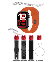 Xiaomi Redmi Note 9 Uyumlu Turuncu Akıllı Saat Watch 10 Mini Kordon Hediyeli AMOLED EKRAN 41MM (Siyah - Turuncu)
