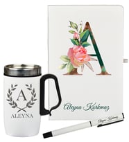 Anneye Hediye Kişiye Özel Harf Tasarımlı Hediye Defter Kalem Ve Termos Mug Seti