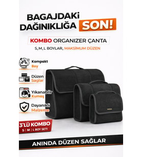 Oto Bagaj Organizer Bagaj Çantası 3'lü Kombo Boy Kaymaz Cırt Bantlı Velur Kompakt Düzenleyici