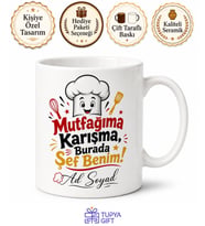Evde Şef Yazılı Komik Baskılı Kupa Bardak Mutfak Hediye Porselen Mug