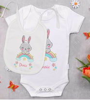 BK Kids Kişiye Özel İsimli Bebek Body Zıbın ve Mama Önlüğü Hediye Seti - Model 16