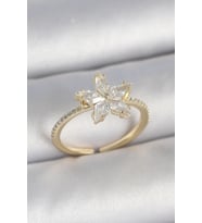 Pirinç Gold Renk Zirkon Taşlı Yıldız Model Ayarlanabilir Kadın Yüzük (Altın)
