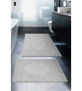 Lotus 2'li Pamuklu Klozet Takımı, Gri Banyo Paspas Seti