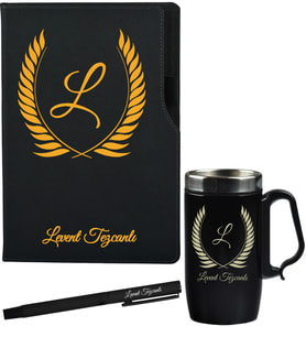 Arkadaşa Doğumgünü Hediyesi Siyah Defter Termos - Mug ve Roller Kalem Hediye Seti