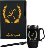 Arkadaşa Doğumgünü Hediyesi Siyah Defter Termos - Mug ve Roller Kalem Hediye Seti