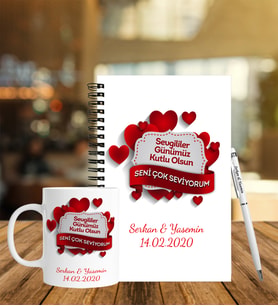 Sevgililer Gününe Özel Ahşap Defter Kalem & Kupa Hediye Seti 5