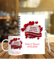 Sevgililer Gününe Özel Ahşap Defter Kalem & Kupa Hediye Seti 5