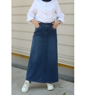2058-Denim Etek Koyu Mavi