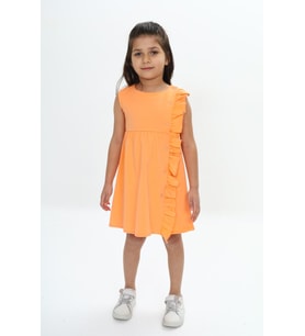 Toontoy Kız Çocuk Fırfır Ve Çıtçıt Detaylı Elbise (Oranj)