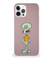 Apple iPhone 12 Pro Max Soft Premier Kapak Squidward Dokunaç Tasarımlı Silikon Kılıf - Pudra (Şeffaf)